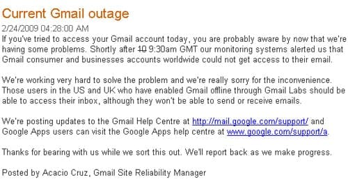 Current Gmail Outage - googleblog.blogspot.com