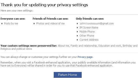 Facebook, Privacy Settings