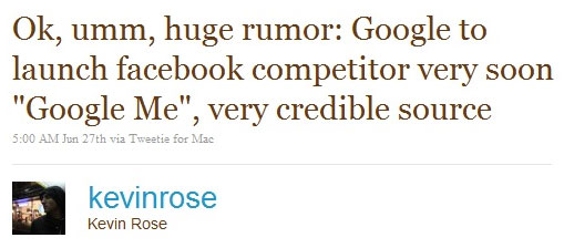 Το tweet του Kevin Rose για το social network της Google