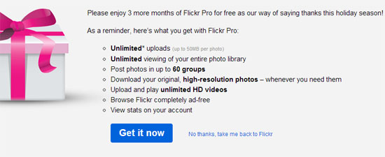 Flickr 3 μήνες δώρο PRO συνδρομή