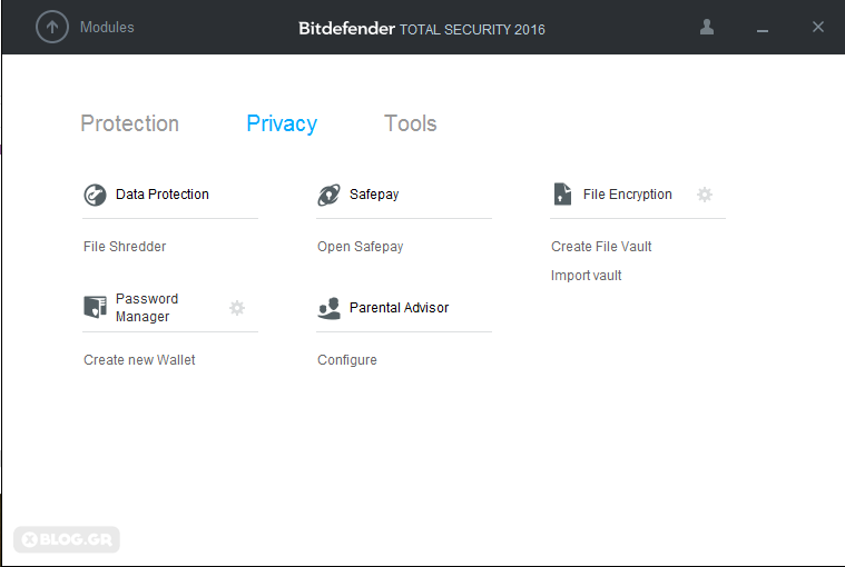 Bitdefender for Windows privacy modules