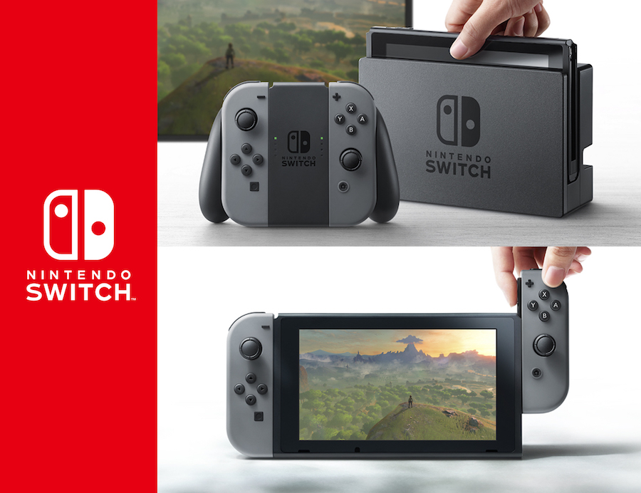 Το Nintendo Switch Dock (πάνω) και το Switch (κάτω)