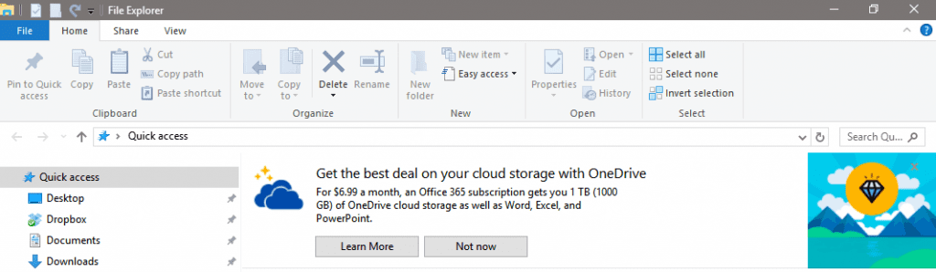 Windows 10 File Explorer ad