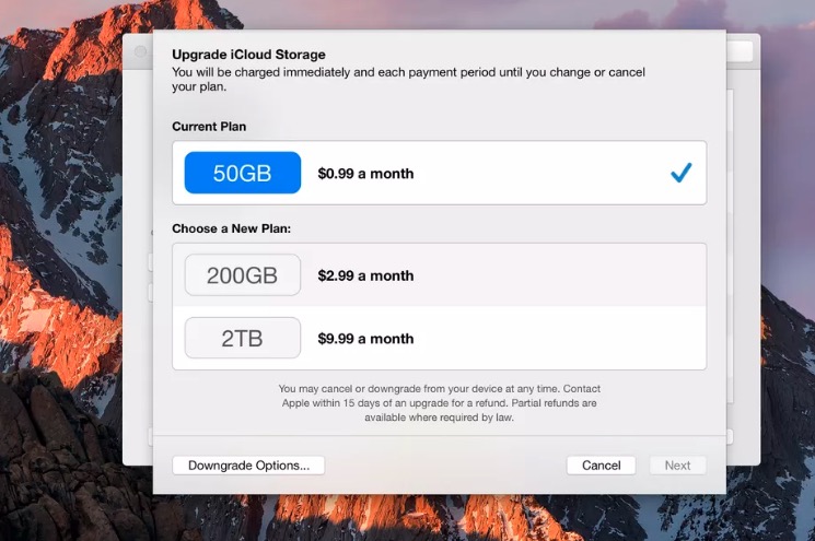 Apple iCloud plans 2017