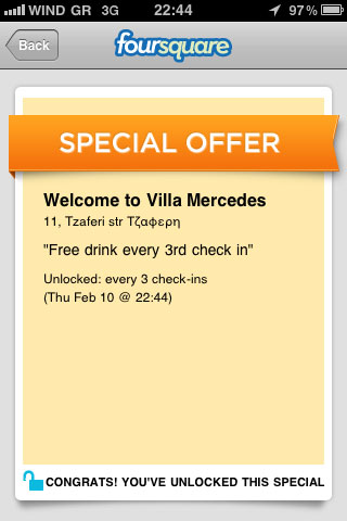 Foursquare Special στο Villa Mercedes