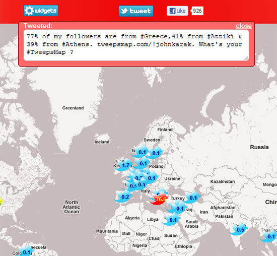 TweepsMap, από που προέρχονται οι followers σου στο Twitter σε χάρτη