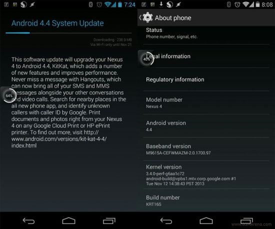 Nexus 4, η αναβάθμιση σε Android 4.4 KitKat ξεκίνησε