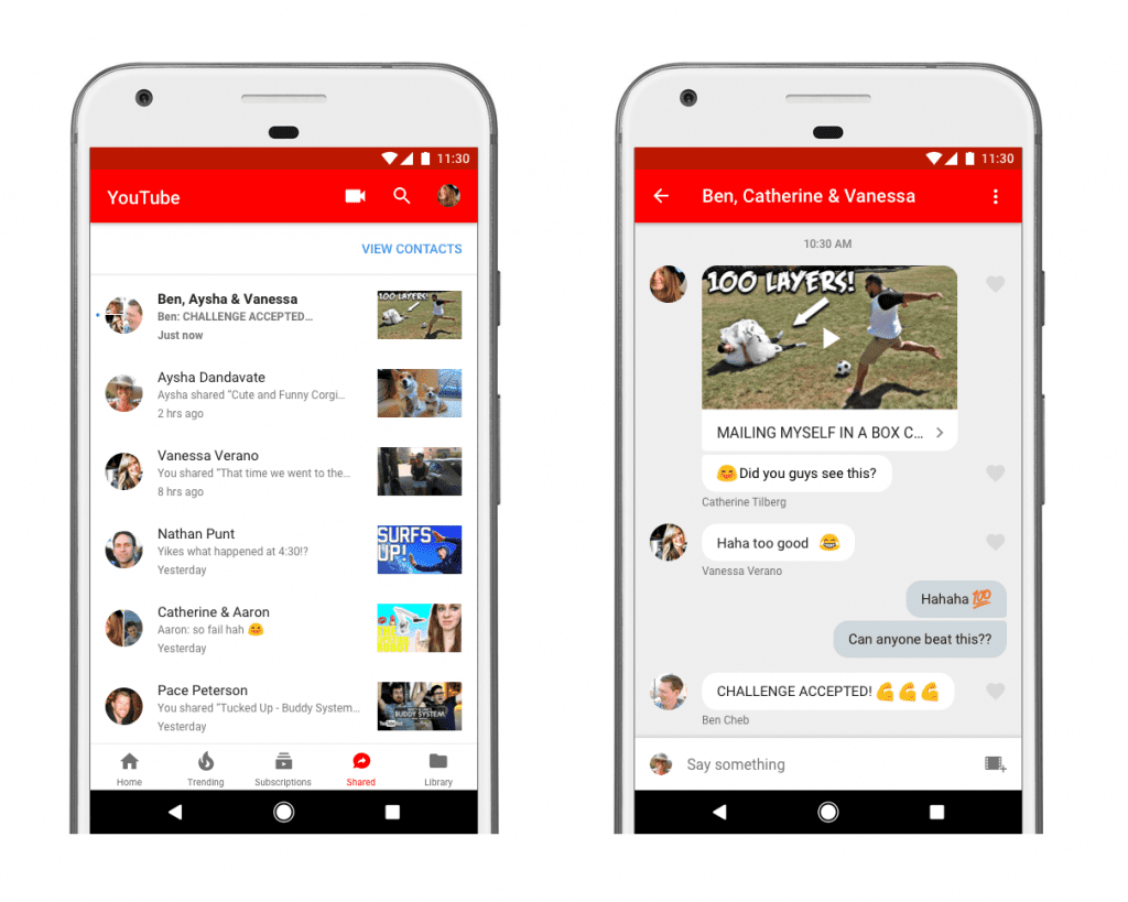 YouTube in-app messaging