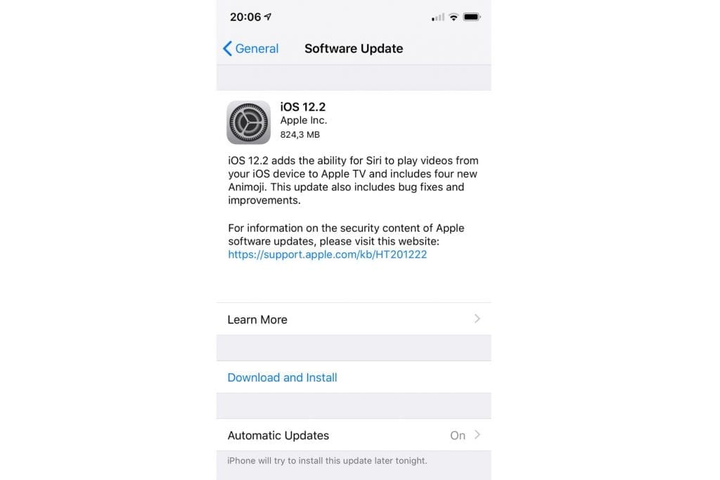 Apple iOS 12.2 update