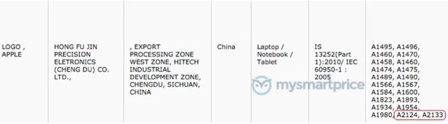 Apple iPad A2124 A2133 certification