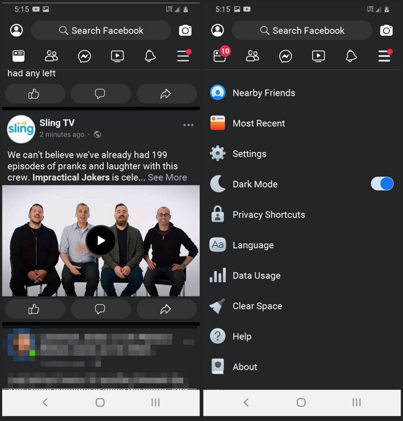 Facebook Lite dark mode